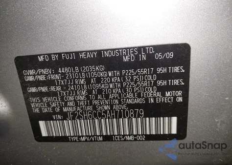 2010 Subaru Forester 2.5X Premium z USA, uszkodzony, nr VIN JF2SH6CC5AH710879